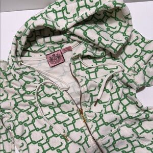 Juicy Couture White and Green Knit Hoodie Small